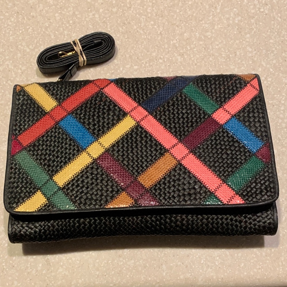 Multicolor Straw/Leather Women's Clutch